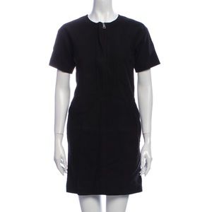 Burberry Lambskin Leather Suede Black Mini Shift Dress Zip Up Front